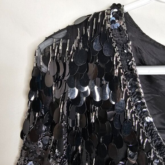 VTG OLEG CASSINI Beaded Silk Long Dress BLACK size 10 Maxi Flapper Great Gatsby - Picture 5 of 13